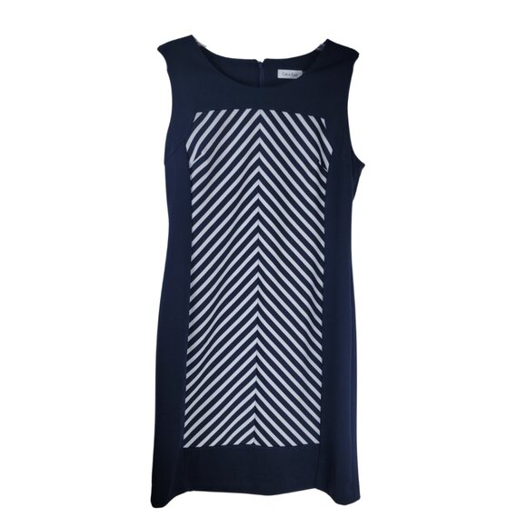 Calvin Klein Navy Chevron Stripes Sheath Dress - Picture 2 of 7